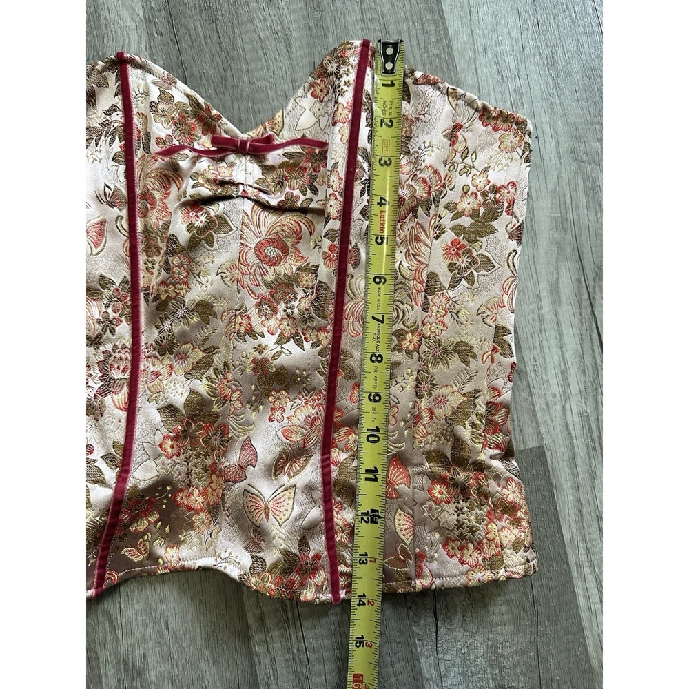 Betsy Johnson Strapless Brocade Butterfly Pink Velvet Sweetheart Corset Size 6 - Picture 5 of 16